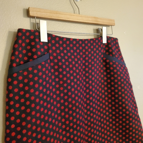 TALBOTS Red & Navy Blue Polka Dot Wool Blend Pencil Career Skirt Women's Size 8 - Picture 3 of 11